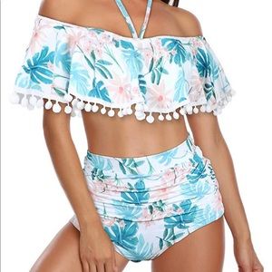 Flounce off-the-shoulder high-waisted swimsuit NWT
